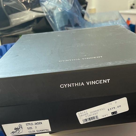 CYNTHIA VINCENT “Jaden” gunmetal wedge sandals Size 7 - Picture 8 of 8